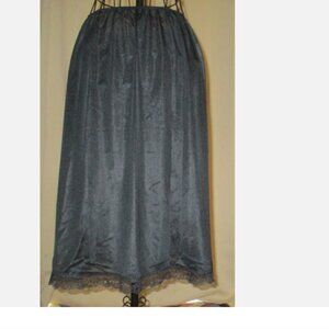 Deena Black Half Slip Vintage Nylon Lingerie M Lace Trim Elastic Waist